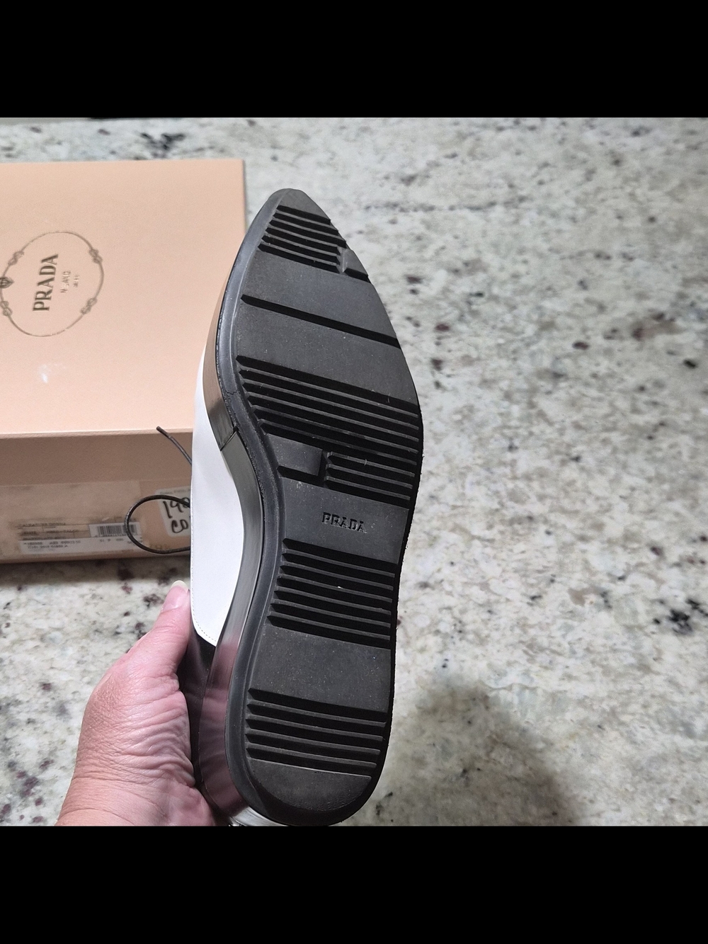 Prada Spazzolato Bicolore Platform Oxfords Black White Brogues 38.5 Box - Picture 14 of 16